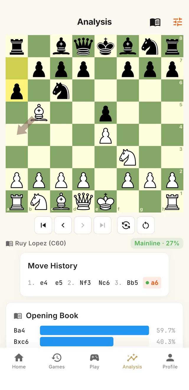 Chessdrive running on a Pixel: the analysis board with a live opening book