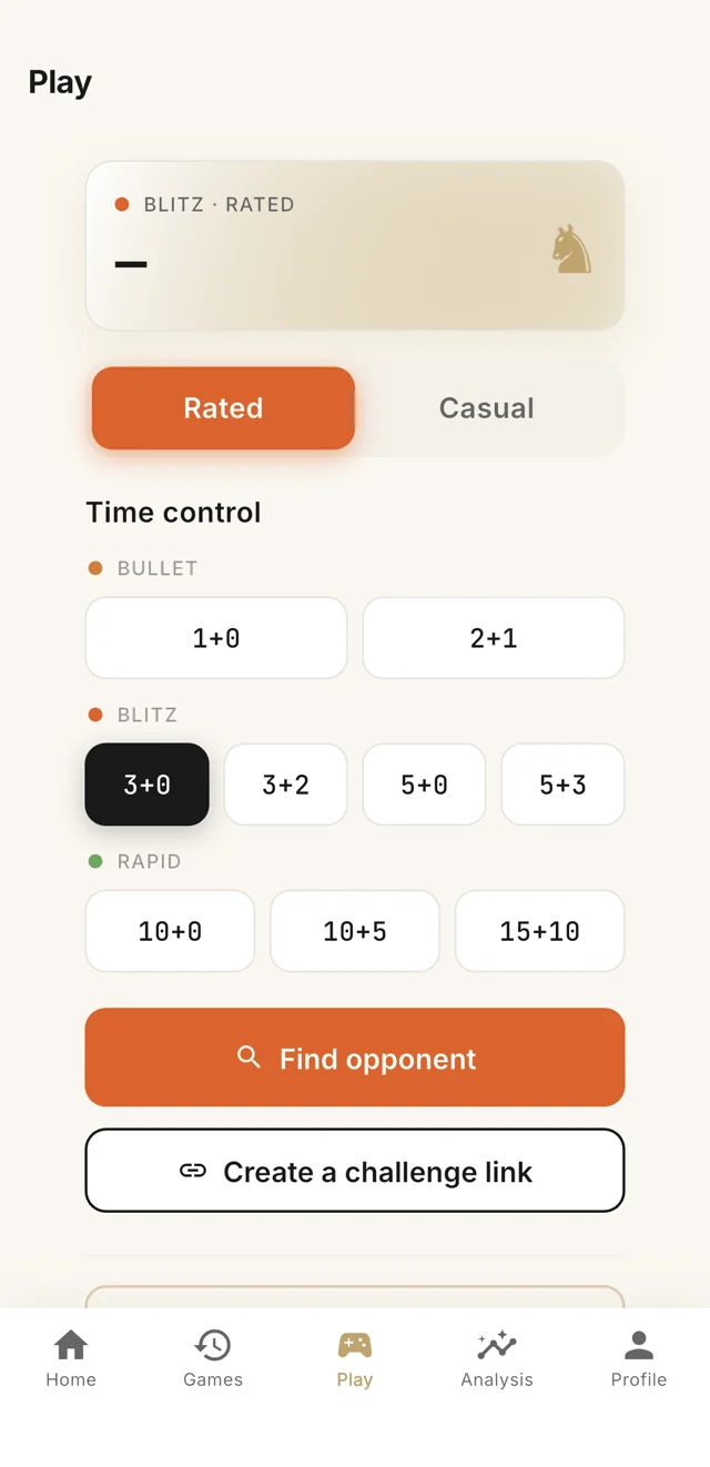Chessdrive running on an iPhone: rated online play with bullet, blitz and rapid time controls